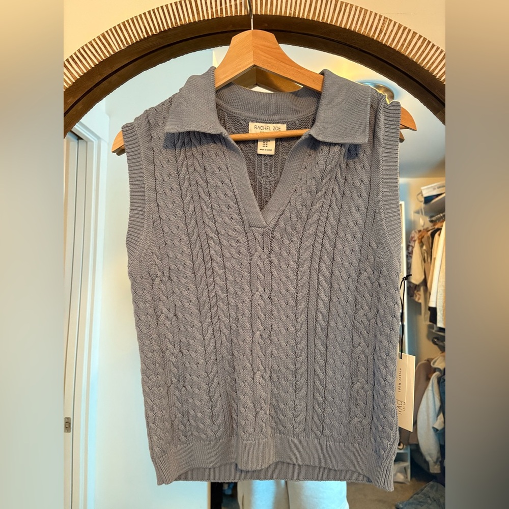 NWT - Rachel Zoe Light Lavender Cable-Knit Sleeveless Polo Vest